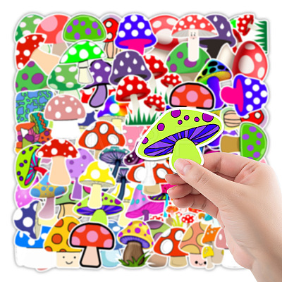 50Pcs PVC Self-Adhesive Mushroom Stickers PW-WG43582-01-1