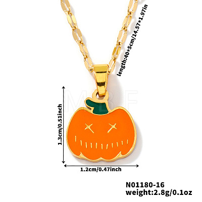 Stainless Steel Enamel Halloween Pumpkin Pendant Dapped Chain Necklaces DR6238-1