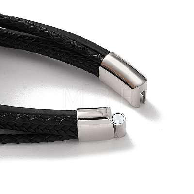 Men's Braided Black PU Leather Cord Multi-Strand Bracelets BJEW-K243-21P-1