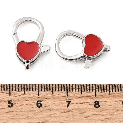 Heart Brass Enamel Lobster Claw Clasps KK-Z147-02P-01A-1