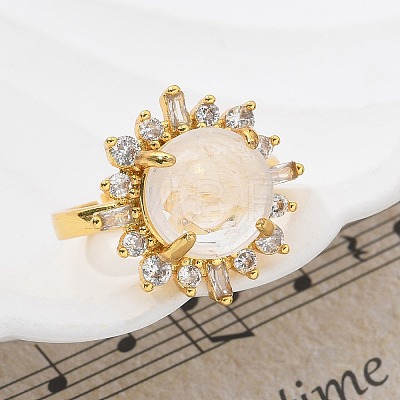 Sunflower Natural Quartz Crystal Finger Rings RJEW-B113-03G-07-1