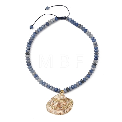 Ocean Electroplated Natural Scallop Shell Pendant Natural Mixed Stone Rondelle Braided Bead Necklaces NJEW-JN06445-1