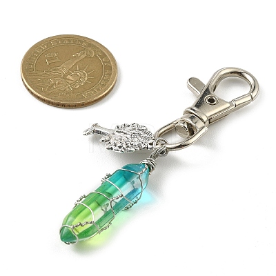 Copper Wire Wrapped Glass Bullet Pendant Decoration HJEW-JM01186-01-1