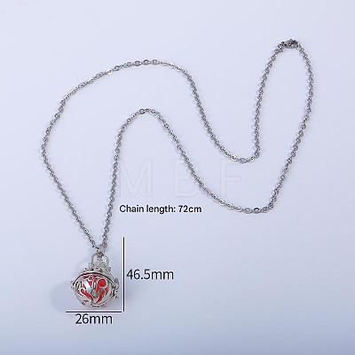 Brass Essential Oil Diffuser Hollow Round Cage Pendant Necklaces with Red Felt Wool Ball Inside NQ3958-1