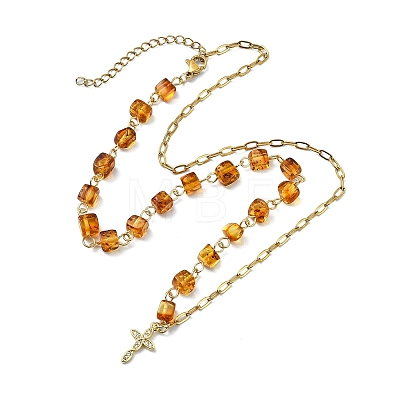 Natural Amber Beads & 304 Stainless Steel Paperclip Chain Necklaces NJEW-JN06040-1