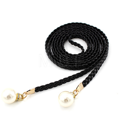 Imitation Leather Braided Belly Belt with Plastic Imitation Pearl Round Bead WG11EBA-03-1