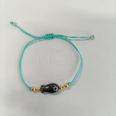 Braided Porcelain Fish Charm Adjustable Bracelets JI6734-2-1