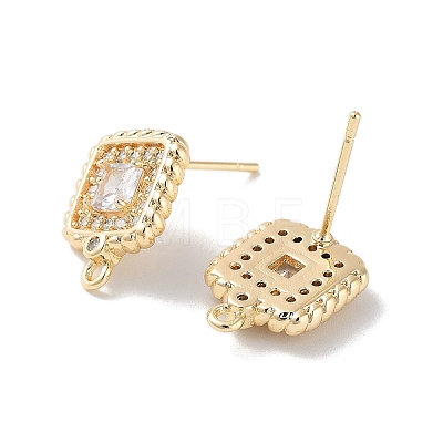 Brass Micro Pave Cubic Zirconia Stud Earring Findings KK-E107-21G-1