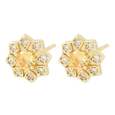 Brass Micro Pave Cubic Zirconia Stud Earrings for Women KK-A305-03G-1