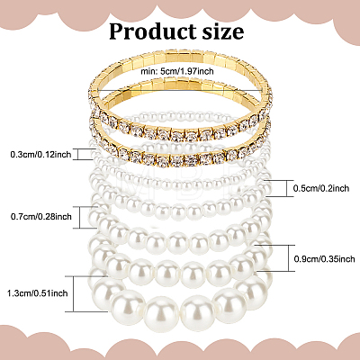 7Pcs 7 Styles Plastic Imitation Pearl Round Beaded Stretch Bracelets Set BJEW-AN0001-36-1