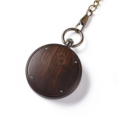 Ebony Wood Pocket Watch with Brass Curb Chain and Clips WACH-D017-A11-01AB-01-1
