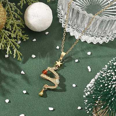 Natural Green Aventurine and Agate Copper Wire wrapped Christmas Tree Pendant Brass Cable Chain Necklaces for Women NJEW-TA00271-1