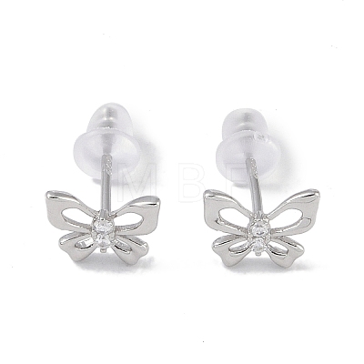 Anti-Tarnish Rhodium Plated Hollow Butterfly 999 Sterling Silver Stud Earrings for Women EJEW-S215-24P-1