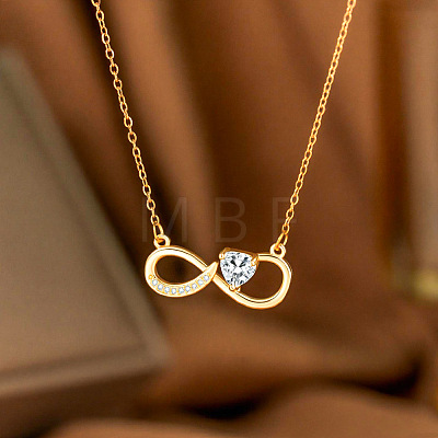 Brass Pave Clear Cubic Zirconia Infinity Pendant 304 Stainless Steel Cable Chain Necklaces for Women FS-WG7E550-02-1