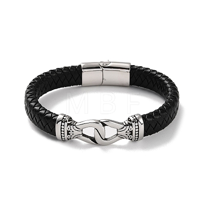 Men's Braided Black PU Leather Cord Bracelets BJEW-K243-38AS-1