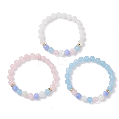 3Pcs Natural Mixed Gemstone Beads Stretch Bracelets Set for Women BJEW-JB12927-1