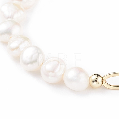 Natural Pearl Beaded Bracelet with Brass Paperclip Chains for Women BJEW-JB07920-01-1