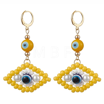 Glass Seed Bead Evil Eye Hoop Earrings EJEW-MZ00272-03-1