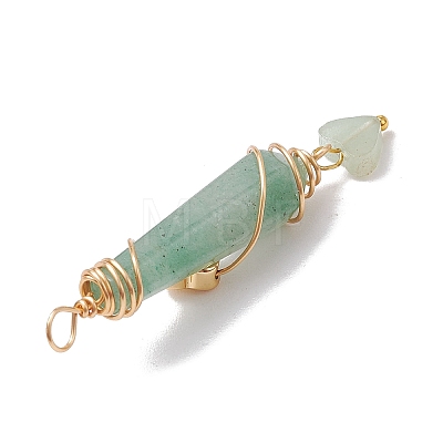 6Pcs 6 Styles Natural Carnelian & Green Aventurine & Rose Quartz & Quartz Crystal & Lapis Lazuli & Amethyst Copper Wire Wrapped Faceted Bullet Heart Pendants PALLOY-JF03482-02-1