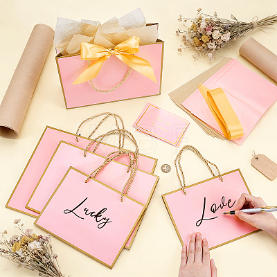 20Pcs 3 Styles Paper Gift Tote Bags with Polyester Gold Ribbon ABAG-WA0001-36A-1