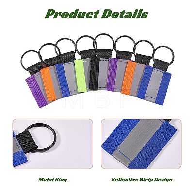 30Pcs 5 Colors Reflective Rectangle Polyester Pendant Keychains KEYC-CO0001-02-1