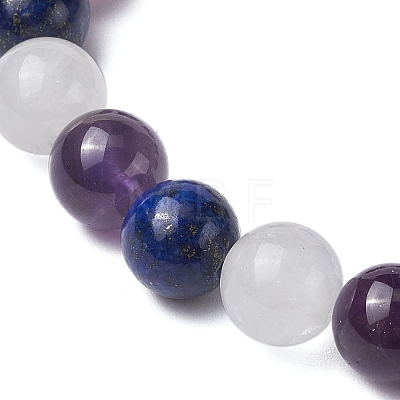 Round Natural Lapis Lazuli Beads Stretch Bracelets for Women BJEW-TA00568-03-1