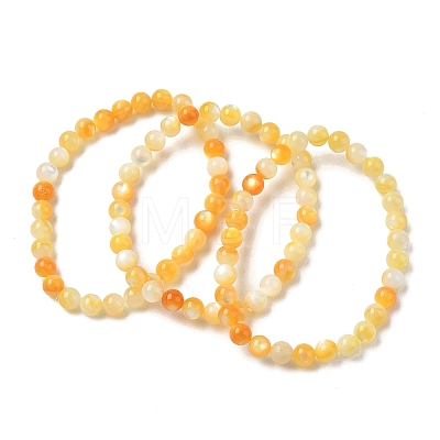 6MM Natural Yellow Shell Round Beaded Stretch Bracelets SH-CBACA76-18B-1