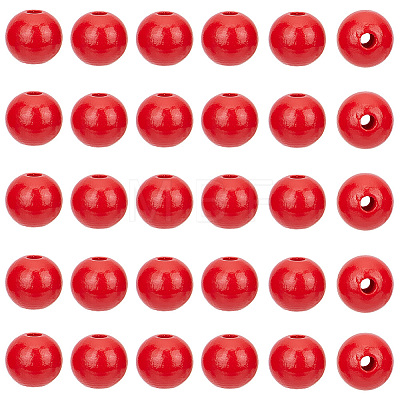 Spray Painted Round Natural Schima Wood Beads WOOD-PA0001-81B-01-1