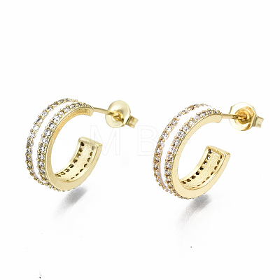 Semicircular Brass Micro Pave Clear Cubic Zirconia Half Hoop Earrings EJEW-T046-21-NF-1