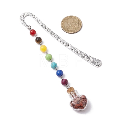 7 Chakra Gemstone Bead & Natural Red Jasper Glass Heart Wishing Bottle Pendant Bookmarks AJEW-JK00313-01-1