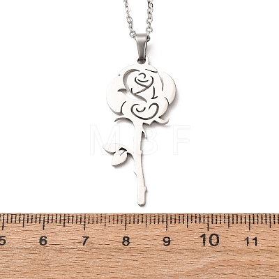 304 Stainless Steel Rose Flower Pendant Cable Chain Necklaces for Men Women NJEW-K308-05C-P-1