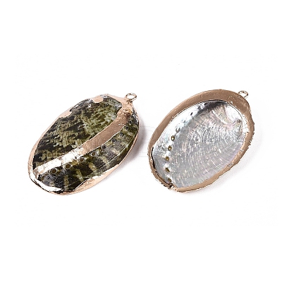 Electroplate Natural Paua Shell Pendants SSHEL-Q100-18KCG-1