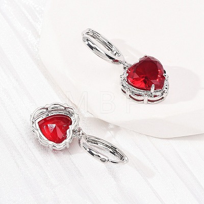 Valentine's Day Heart Brass & Glass Hoop Earrings EJEW-Z164-23P-01-1