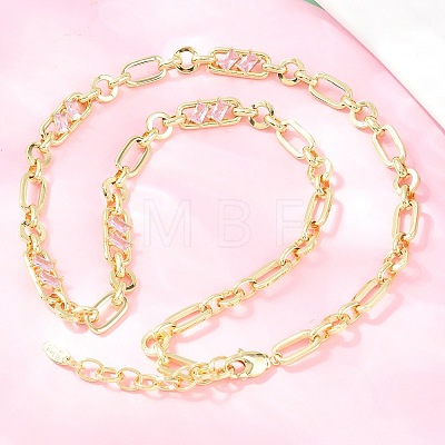 7MM Brass Pave Cubic Zirconia Figaro Chain Necklaces NJEW-D324-05G-05-1