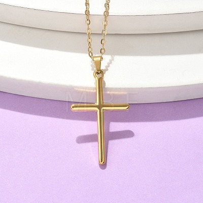 304 Stainless Steel Cross Pendant Cable Chain Necklaces NJEW-S442-05G-1