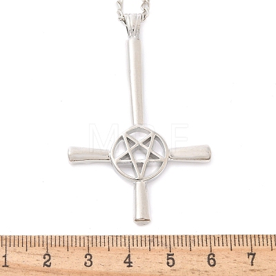 Upside Down Cross & Star Alloy Pendant Pendant Twisted Chain Necklaces for Women NJEW-NH0001-03P-1