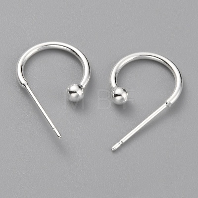 Brass C-shaped Hoop Circle Ball Stud Earrings KK-O131-07-1