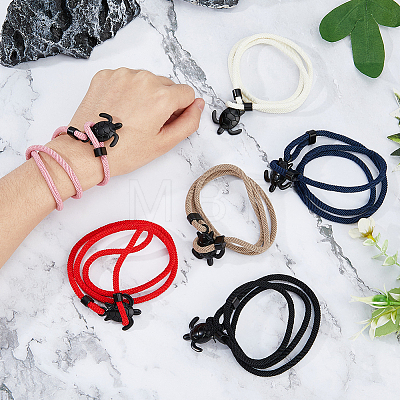 FIBLOOM 6Pcs 6 Colors Polyester Cord Two Loops Wrap Bracelets Set with Alloy Tortoise Clasps BJEW-FI0001-25-1