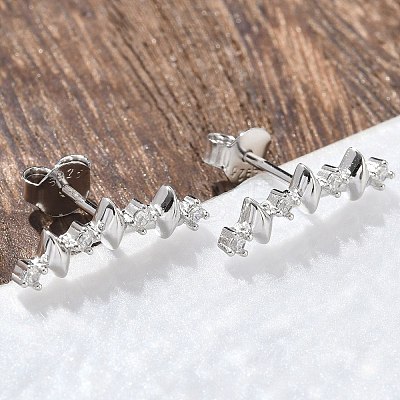 925 Sterling Silver Clear Cubic Zirconia Stud Earrings EJEW-Q032-01G-P-1