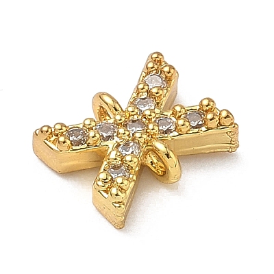 Brass Micro Pave Clear Cubic Zirconia Letter Links Connector Charms KK-I382-07G-X-1
