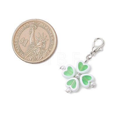 Clover Plastic with ABS Plastic Imitation Pearl Pendant Decorations HJEW-JM04655-1