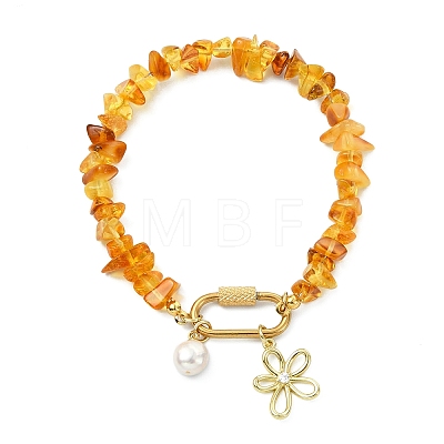 Flower Brass & Clear Cubic Zirconia Charm Bracelets BJEW-JB13920-1