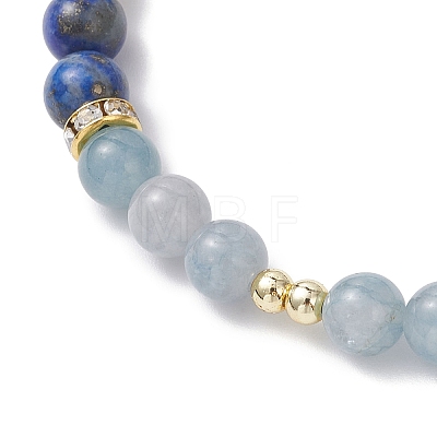 Natural Lapis Lazuli & Quartz & Shell Pearl Round Beads Stretch Bracelets for Women BJEW-JB12229-03-1