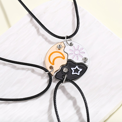 3Pcs Star & Moon & Sun Friendship Alloy Enamel Pendant Necklaces FS-WG4D9F6-03-1