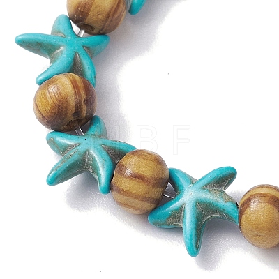 Beach Starfish Dyed Synthetic Turquoise Stretch Bracelets BJEW-JB10293-02-1