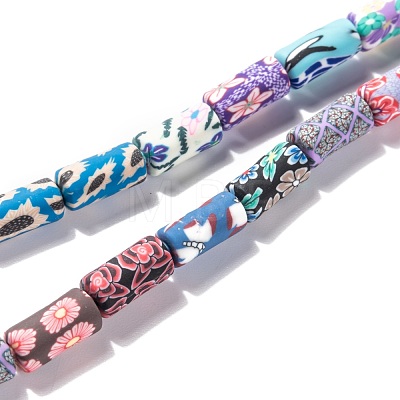 Handmade Flower Printed Polymer Clay Beads Strands CLAY-M003-03-1