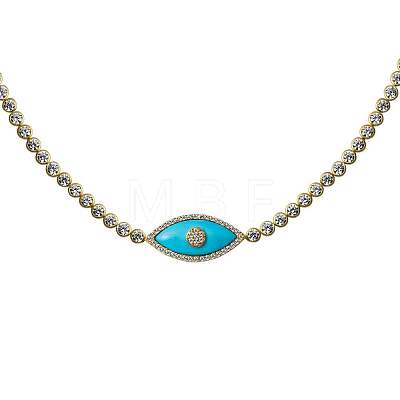 Synthetic Turquoise Evil Eye Brass Pave Clear Cubic Zirconia Tennis Chocker Necklaces WG874A5-02-1