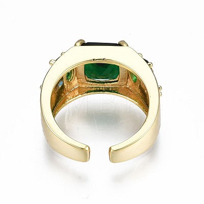 Green Cubic Zirconia Rectangle Chunky Open Cuff Ring for Women RJEW-N035-095-1