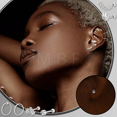 13 Pairs 13 Styles Stainless Steel Micro Pave Clear Cubic Zirconia Cartilage Earring Sets EJEW-PH0001-57-1