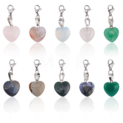 16Pcs Heart Natural & Synthetic Gemstone Pendant HJEW-BM0001-56-1